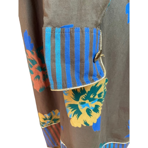 BIS Womens Vintage Midi Dress Khaki Floral High Button Neck Long Sleeve Petite - Picture 5 of 10